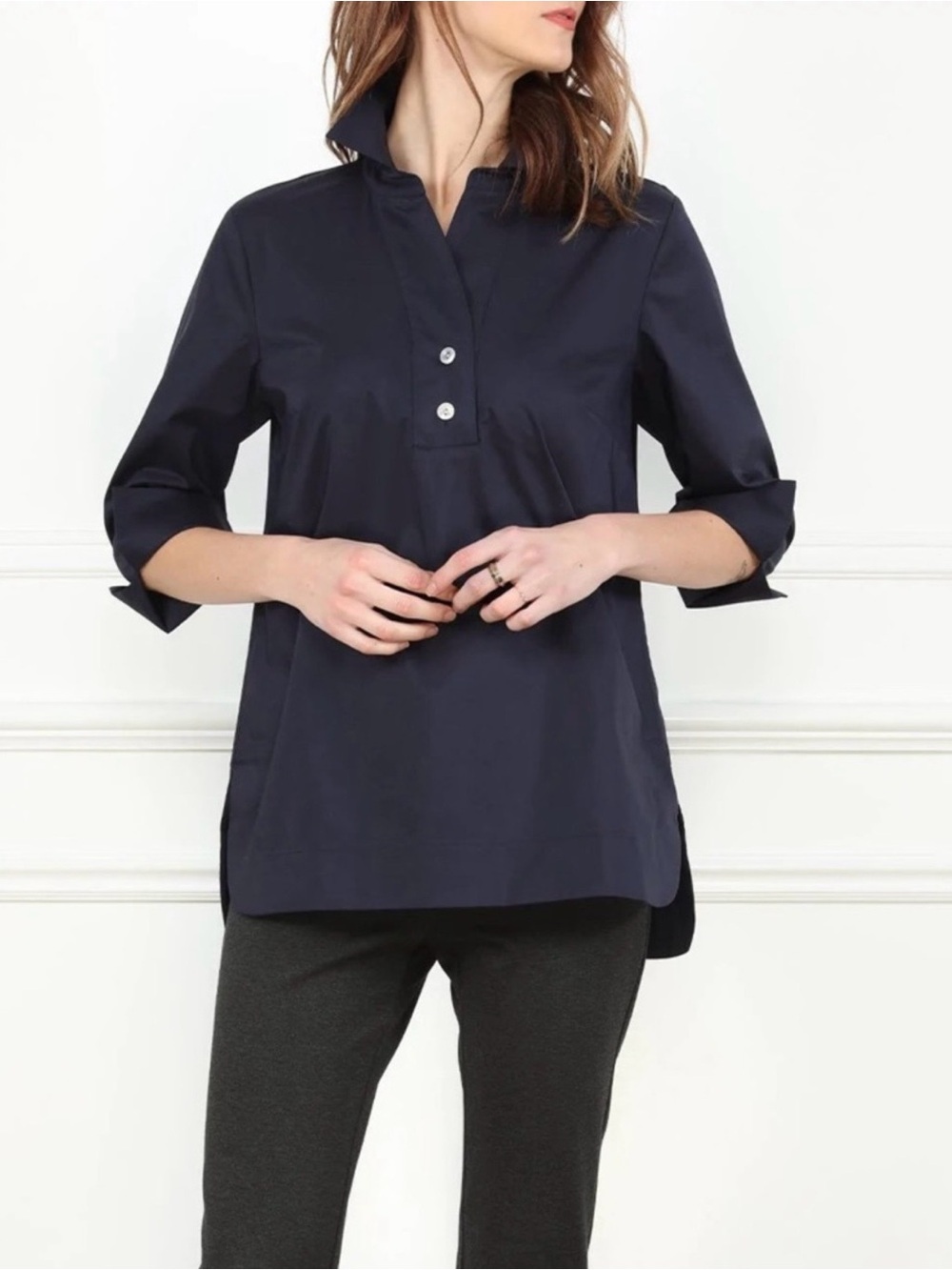 Hinson Wu / Aileen Navy Button-Back Tunic / Quiet Luxury / Size 10 - Picture 3 of 13